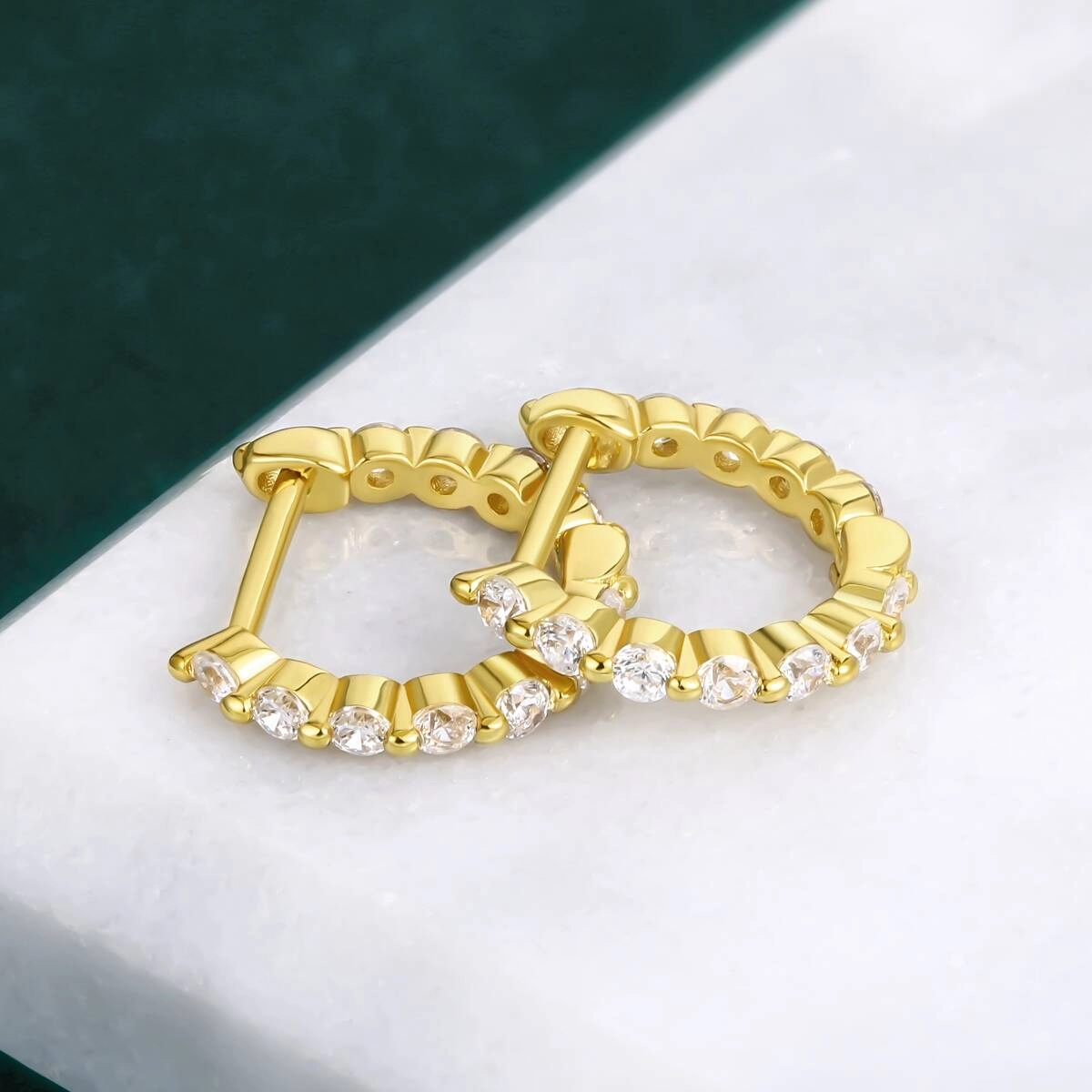 18K Gold Zircon Brass Hoop Stud Earrings 3