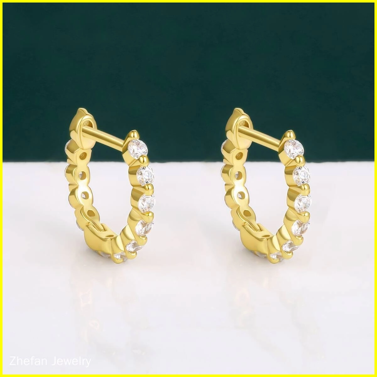 18K Gold Zircon Brass Hoop Stud Earrings 4 - Zhefan Jewelry