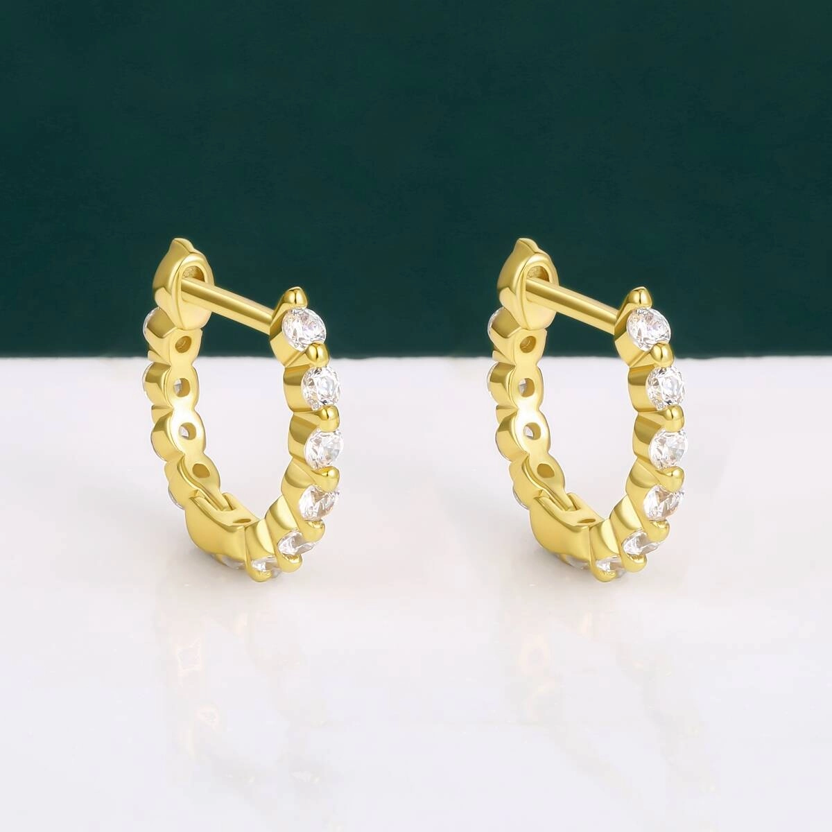 18K Gold Zircon Brass Hoop Stud Earrings 4