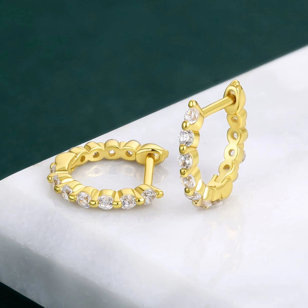 18K Gold Zircon Brass Hoop Stud Earrings 5