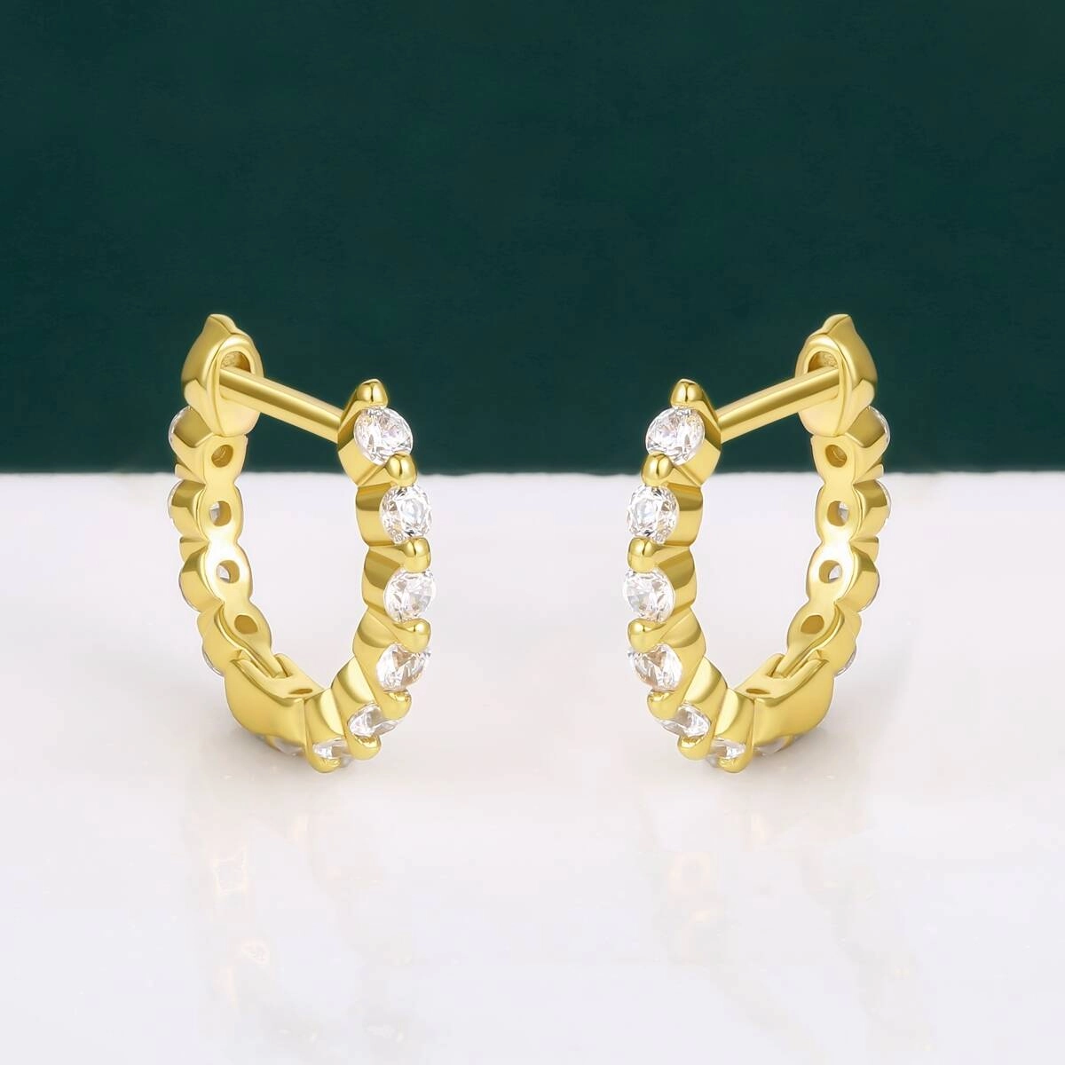 18K Gold Zircon Brass Hoop Stud Earrings 6