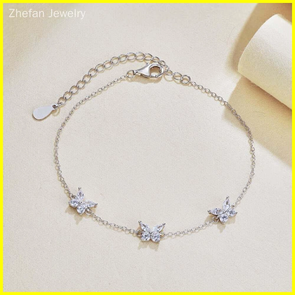 925 Silver Butterfly Bracelet with Cubic Zirconia 5 - Zhefan Jewelry