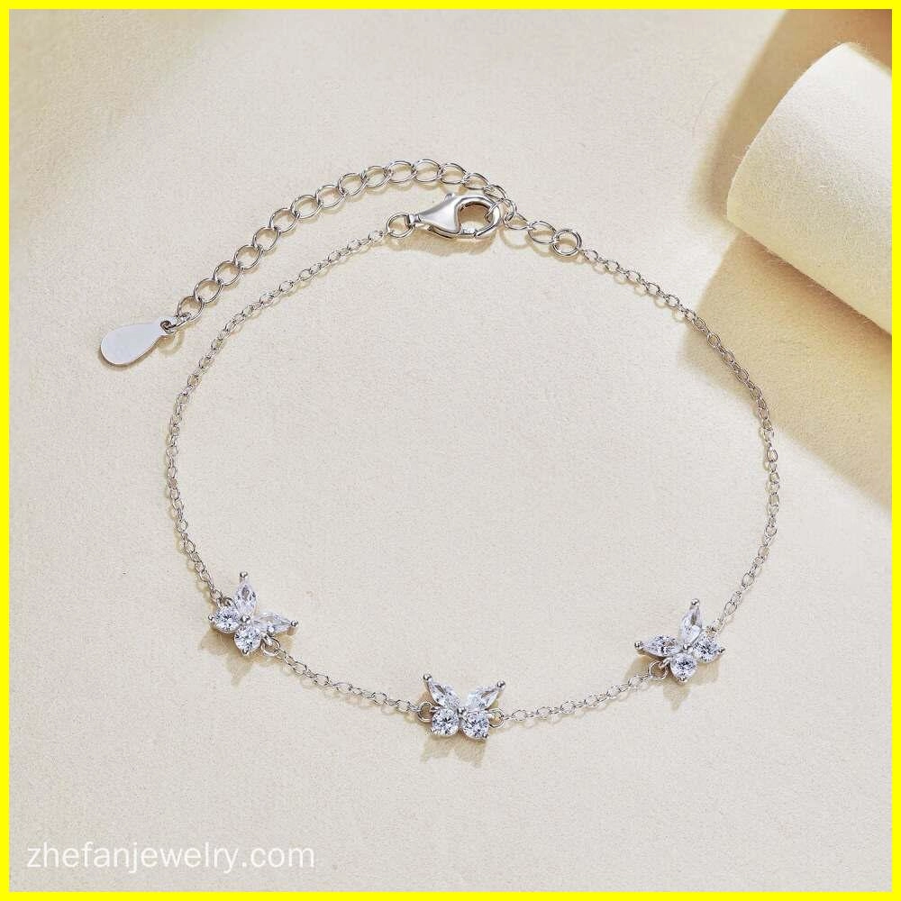 925 Silver Butterfly Bracelet with Cubic Zirconia 5 - Zhefan Jewelry