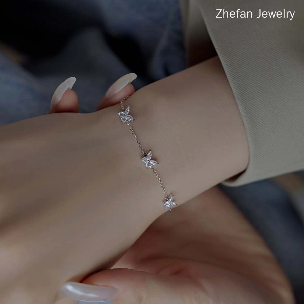 925 Silver Butterfly Bracelet with Cubic Zirconia 6 - Zhefan Jewelry