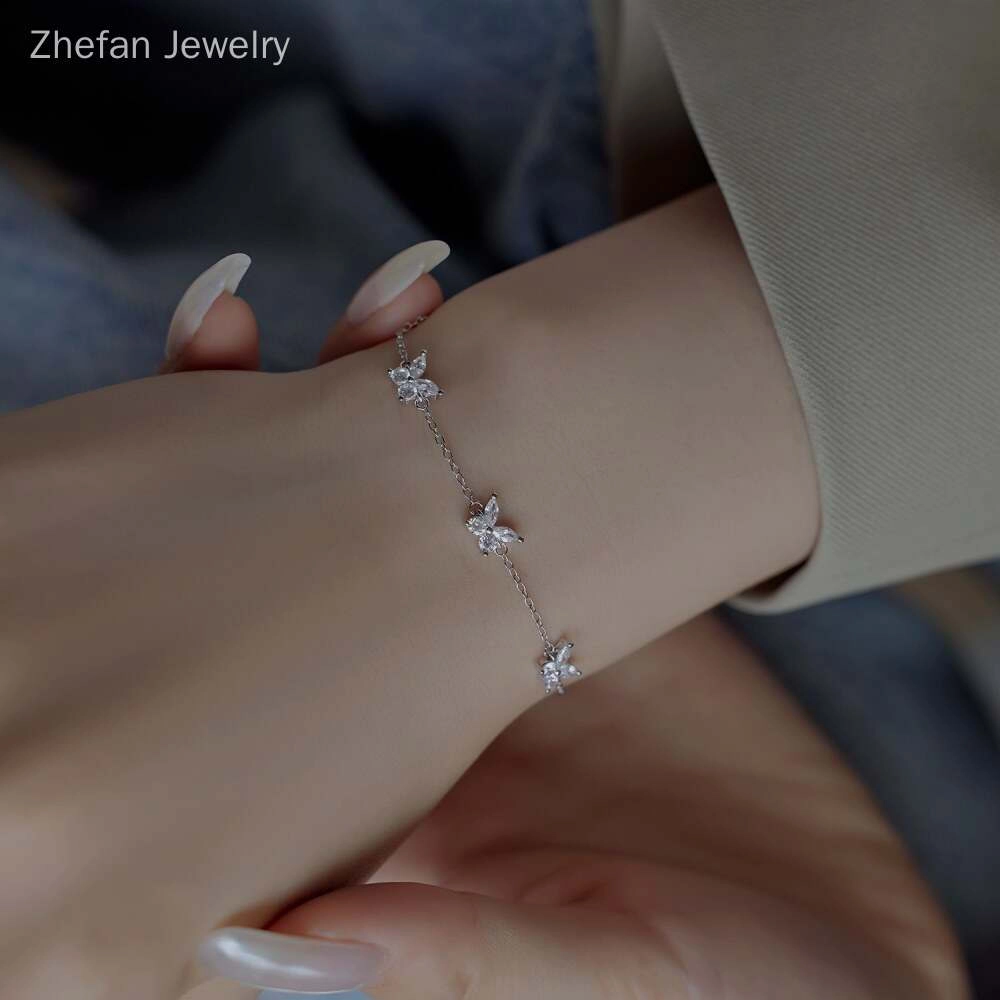 925 Silver Butterfly Bracelet with Cubic Zirconia 6 - Zhefan Jewelry