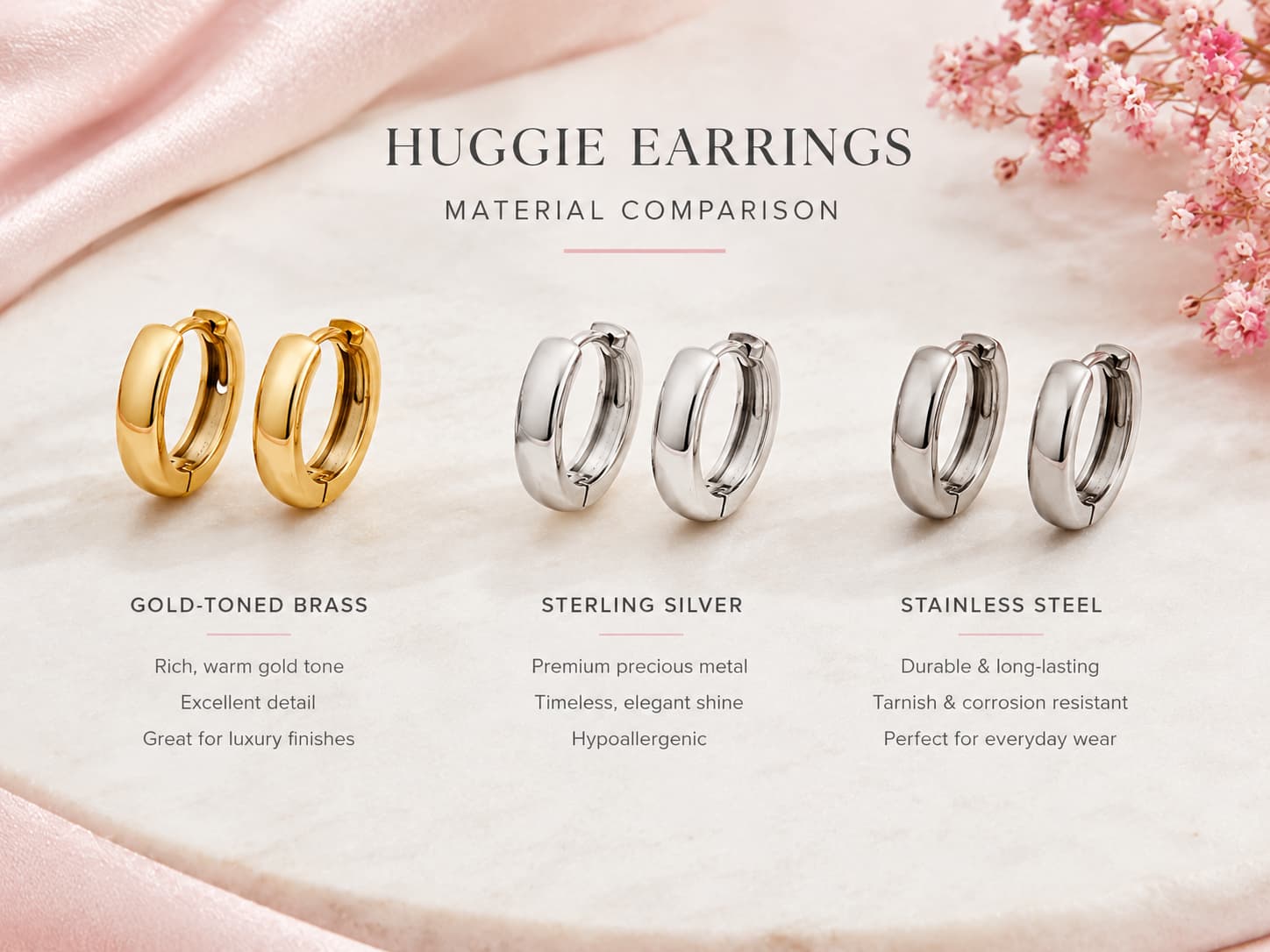Brass vs sterling silver vs stainless steel huggie earrings comparison
