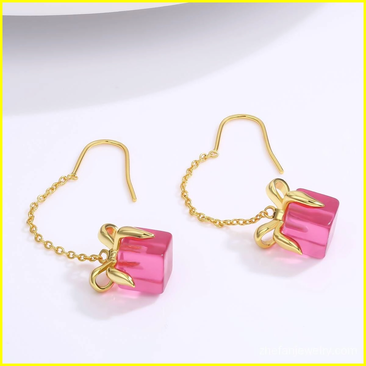 Chrstmas Pink Bow Gift Chain Earring 6 - Zhefan Jewelry