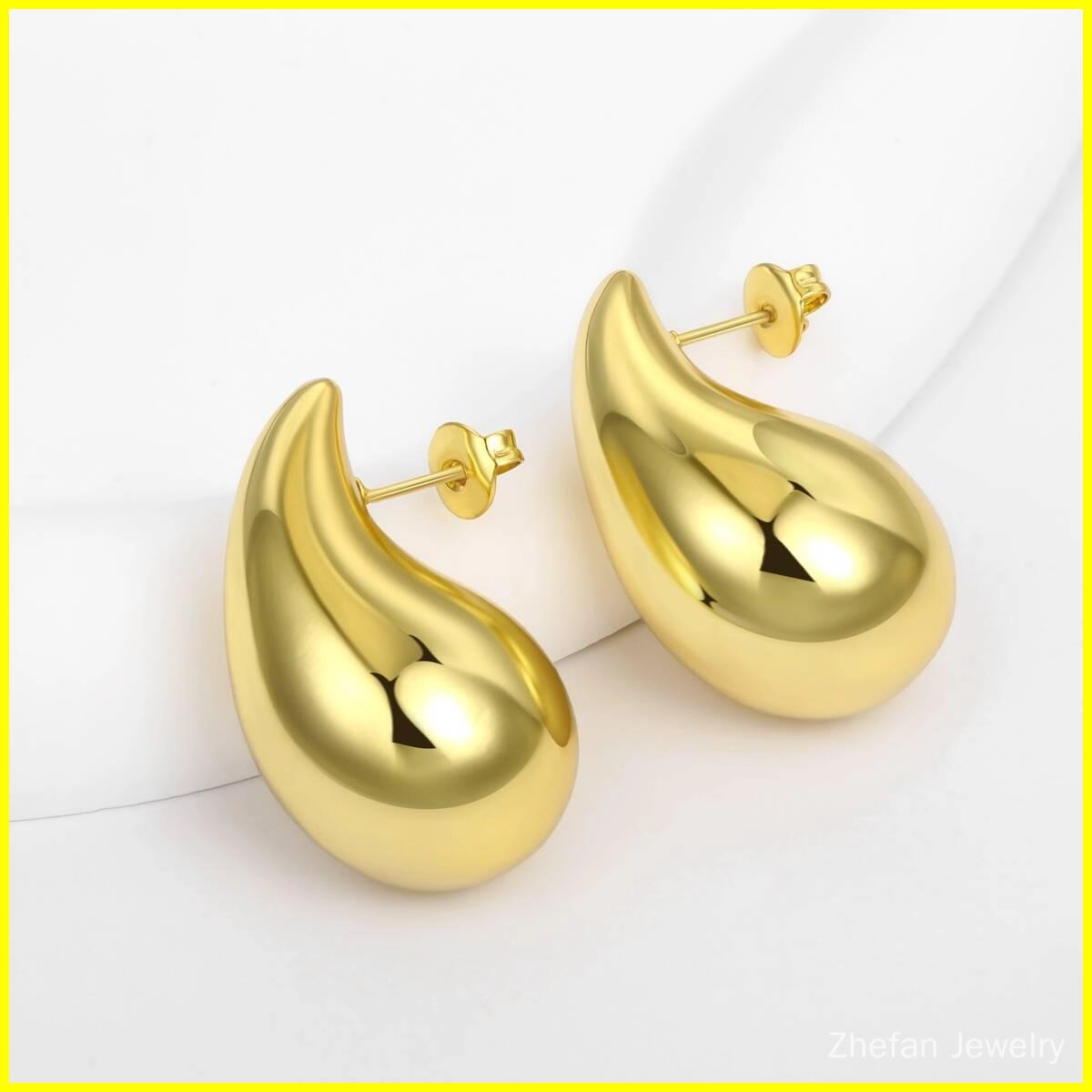 Chunky Gold Teardrop Hollow Out Stud Earrings 2 - Zhefan Jewelry