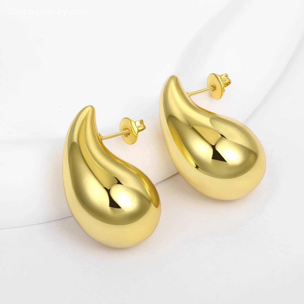 Chunky Gold Teardrop Hollow Out Stud Earrings 2 - Zhefan Jewelry