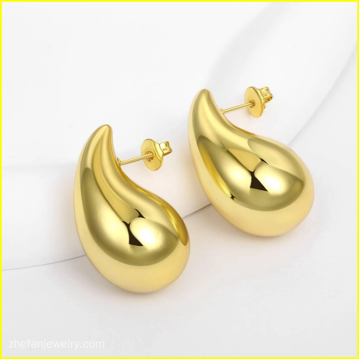 Chunky Gold Teardrop Hollow Out Stud Earrings 2 - Zhefan Jewelry
