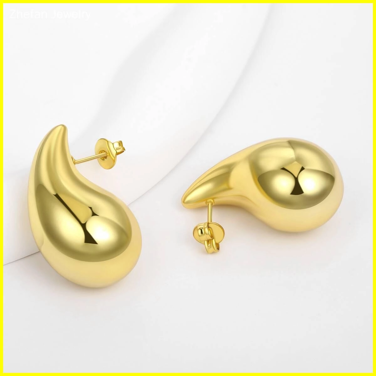Chunky Gold Teardrop Hollow Out Stud Earrings 4 - Zhefan Jewelry