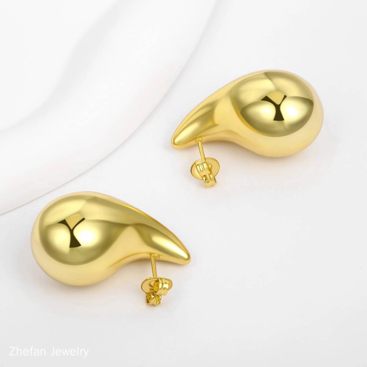 Chunky Gold Teardrop Hollow Out Stud Earrings 5 - Zhefan Jewelry