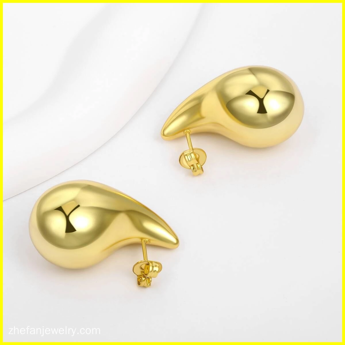 Chunky Gold Teardrop Hollow Out Stud Earrings 5 - Zhefan Jewelry