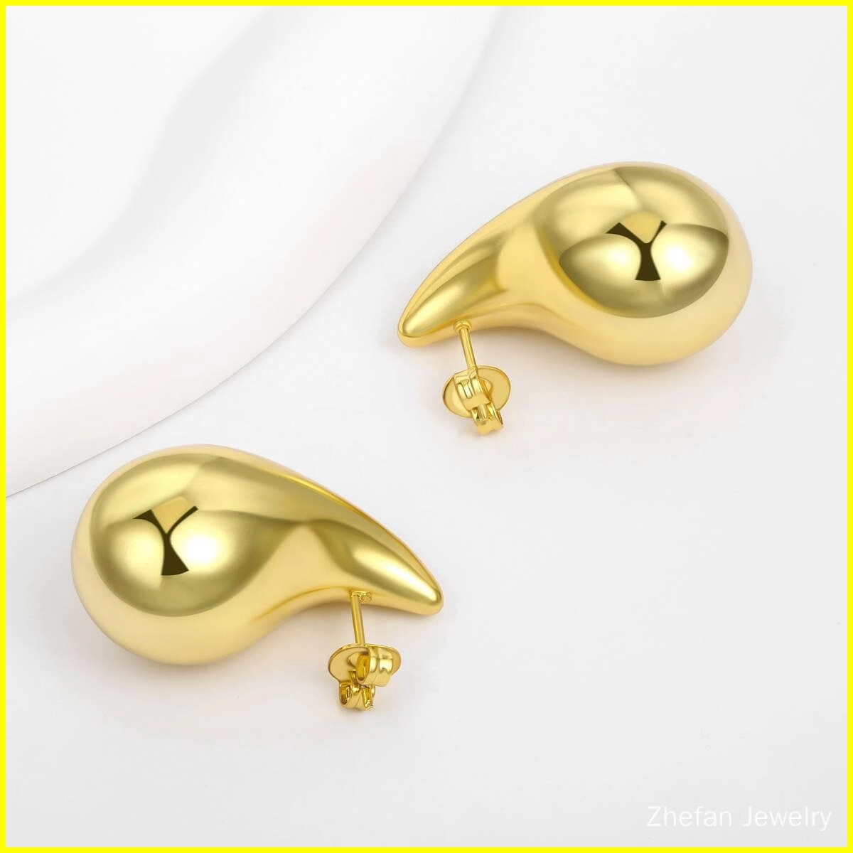 Chunky Gold Teardrop Hollow Out Stud Earrings 5 - Zhefan Jewelry