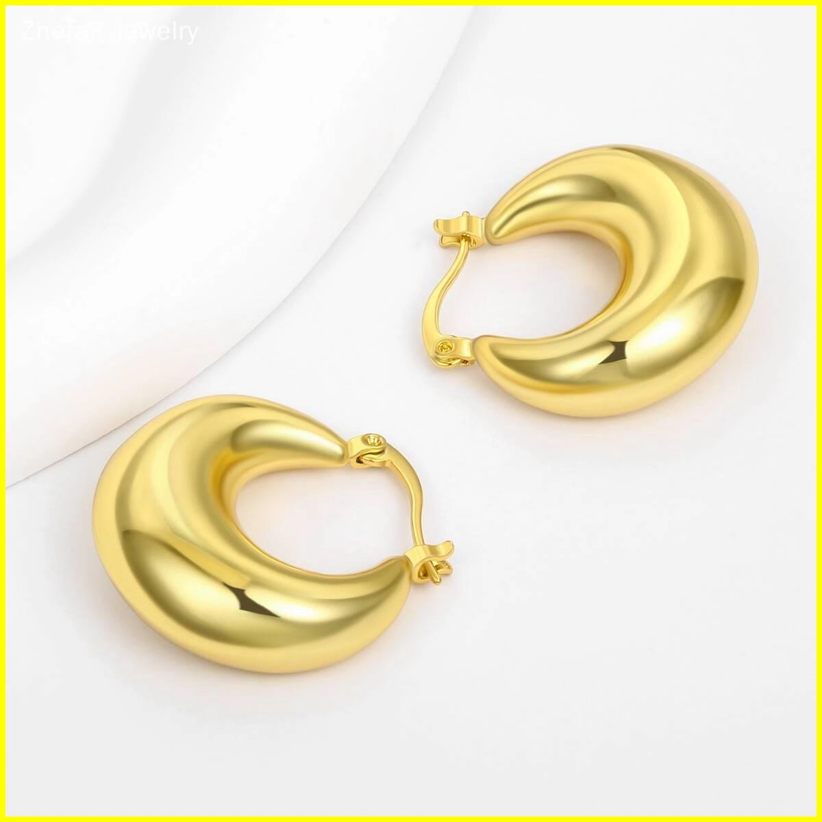 Chunky Hoop Earrings Gold Plated Jewelry 2 - Zhefan Jewelry