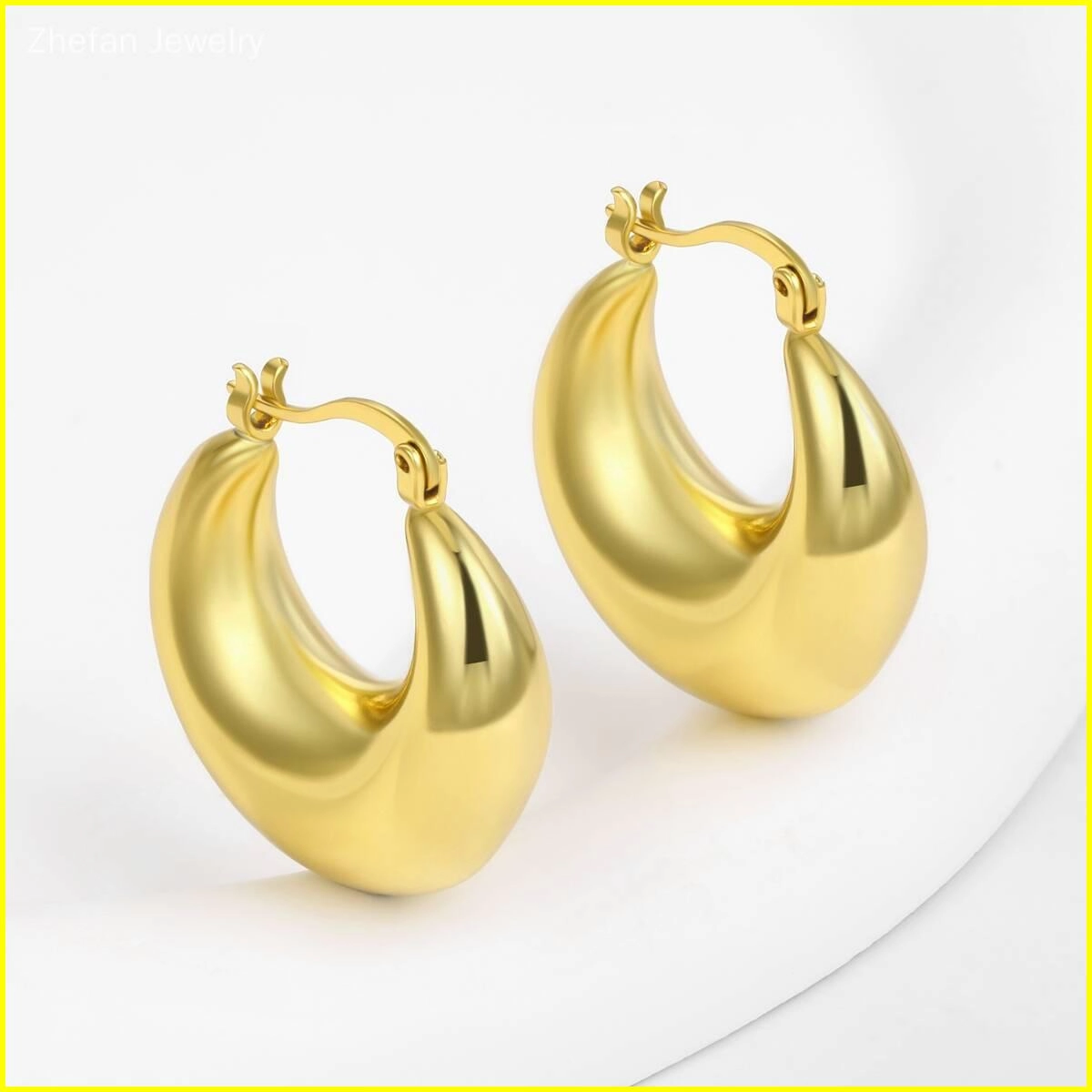 Chunky Hoop Earrings Gold Plated Jewelry 3 - Zhefan Jewelry