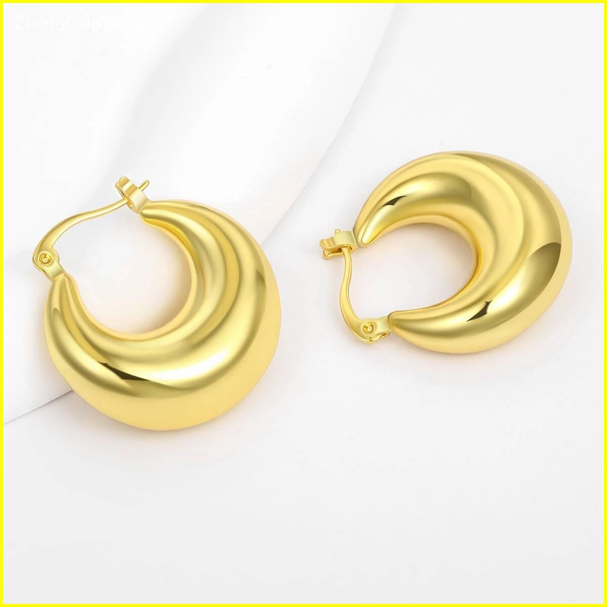 Chunky Hoop Earrings Gold Plated Jewelry 4 - Zhefan Jewelry