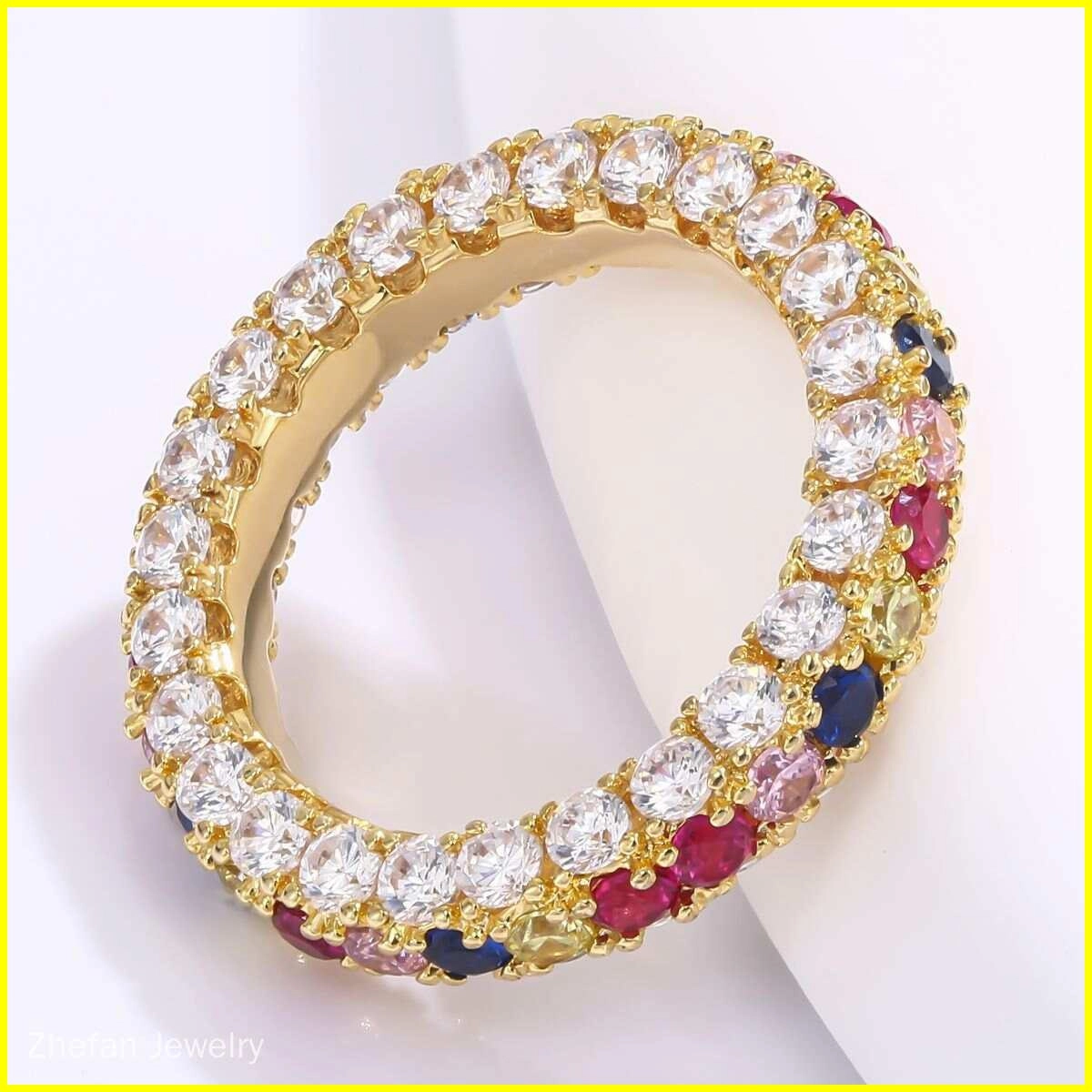 Colorful Zircon Eternity Engagement Rings - Silver Plated 2 - Zhefan Jewelry