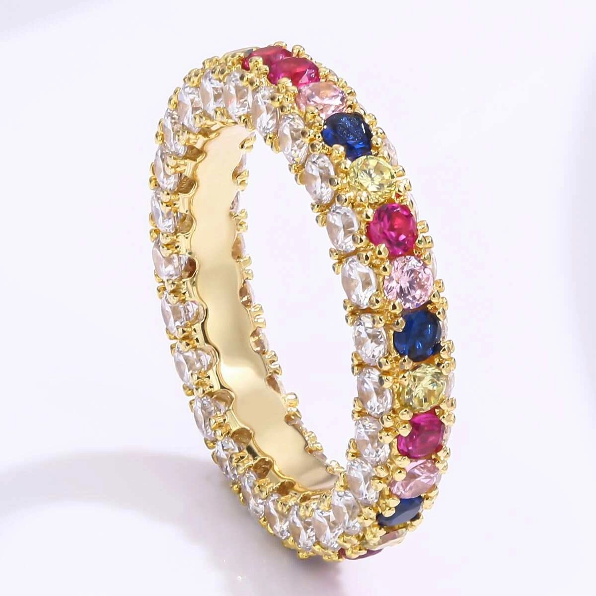 Colorful Zircon Eternity Engagement Rings - Silver Plated 3