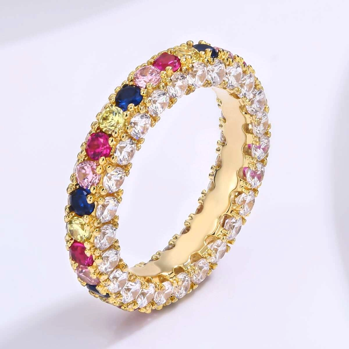 Colorful Zircon Eternity Engagement Rings - Silver Plated 5