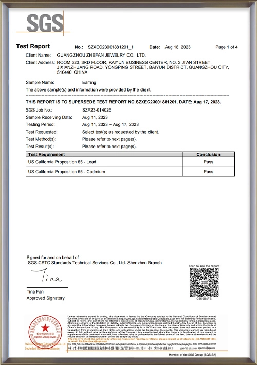 CP65-Lead & Cadmium Free SGS Test Report zhefanjewelry - Zhefan Jewelry