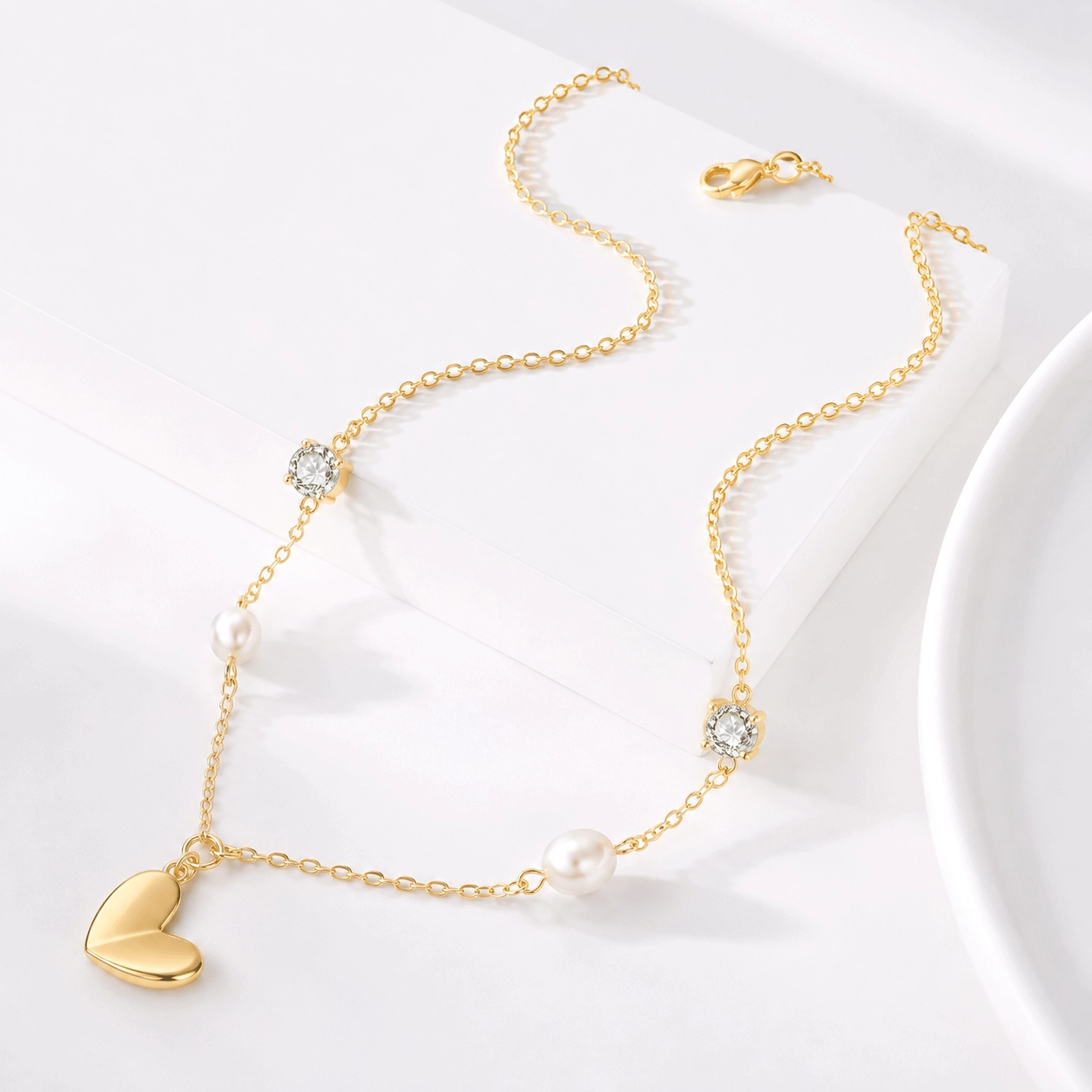 custom-brass-pearl-heart-necklace - Zhefan Jewelry Brass option for a custom pearl heart pendant necklace with gold plating. - Zhefan Jewelry
