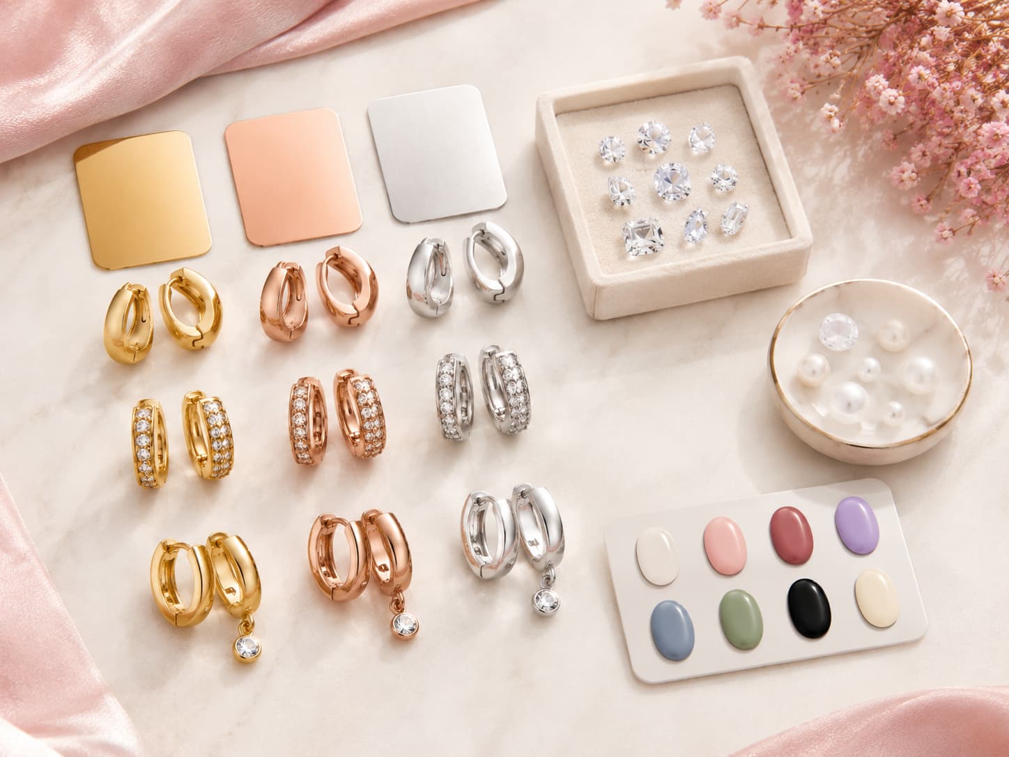 Custom plating stones and enamel options for brass huggie earrings