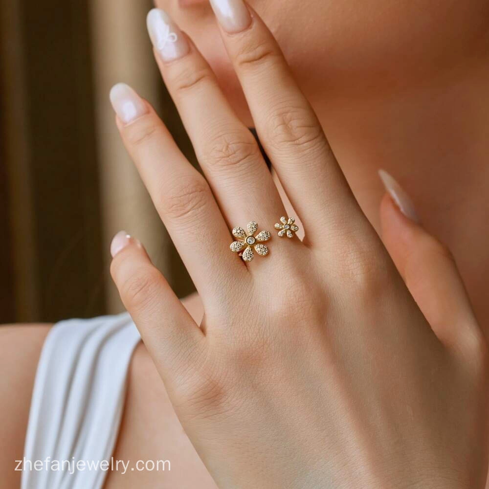 Daisy Flower Adjustable Ring - Elegant Floral Design in 925 Silver 7 - Zhefan Jewelry