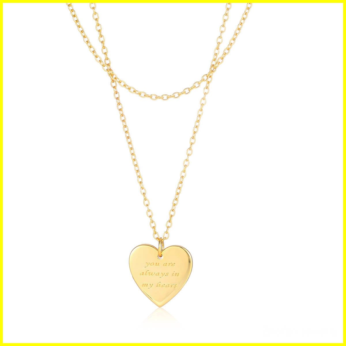 Engraved Layer Chain Heart Necklace - Brass 1 - Zhefan Jewelry