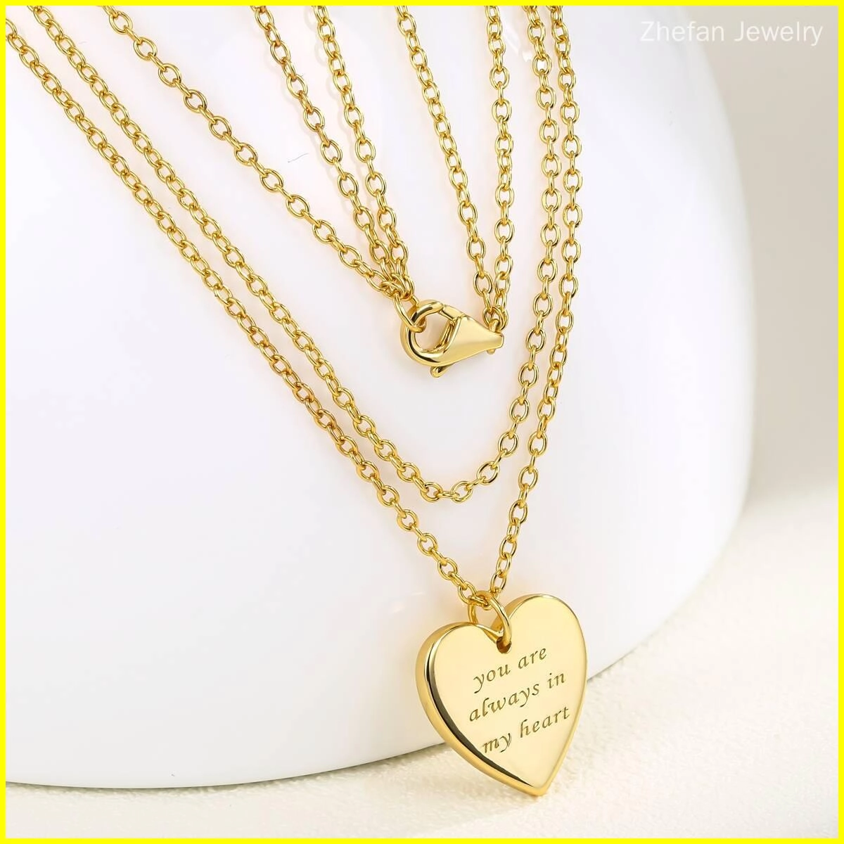 Engraved Layer Chain Heart Necklace - Brass 2 - Zhefan Jewelry