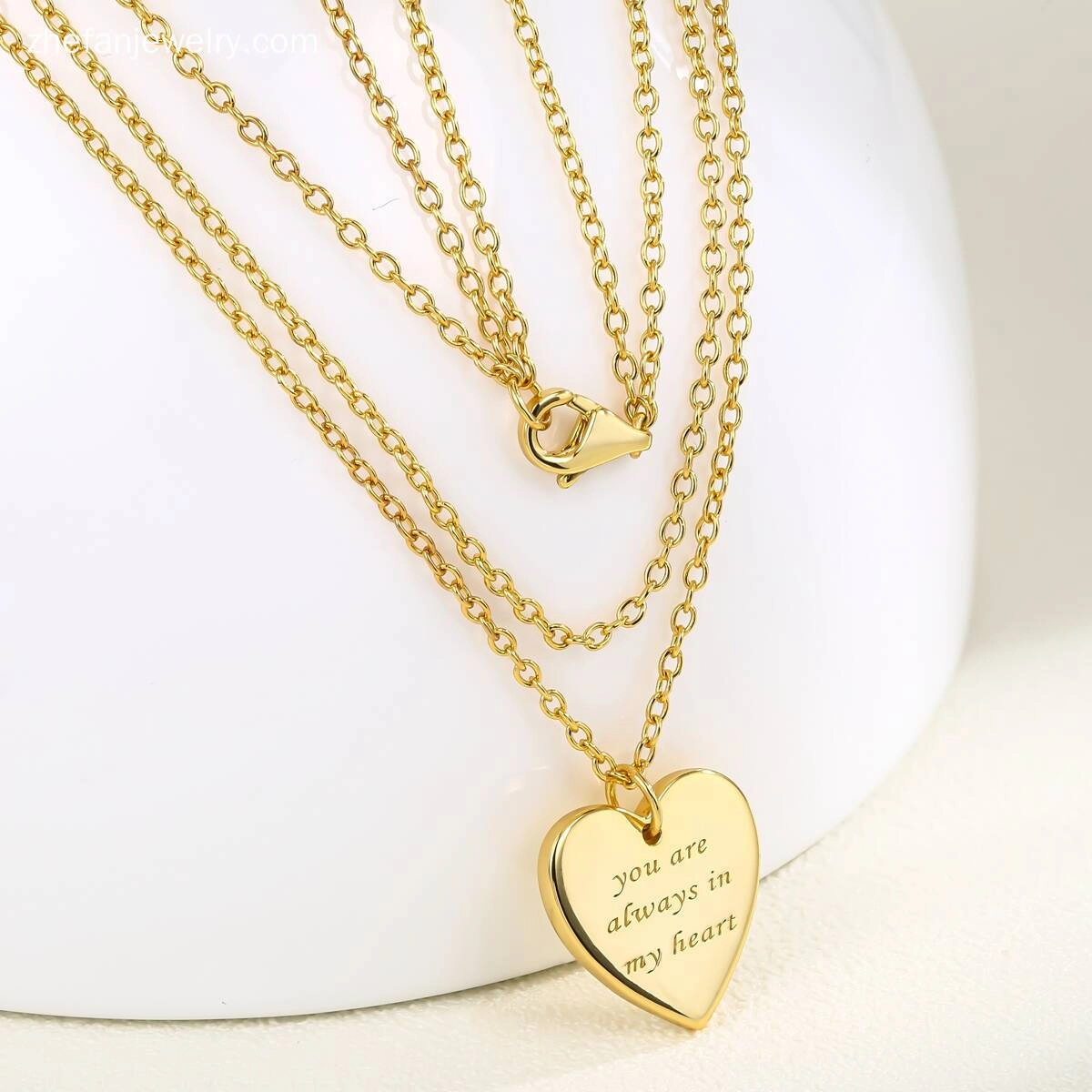 Engraved Layer Chain Heart Necklace - Brass 2 - Zhefan Jewelry