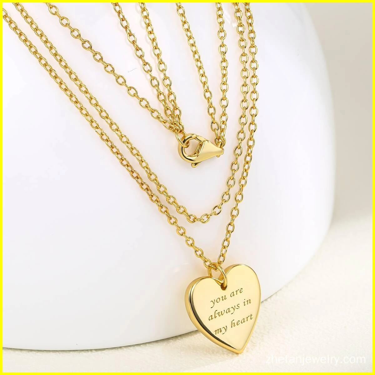 Engraved Layer Chain Heart Necklace - Brass 2 - Zhefan Jewelry