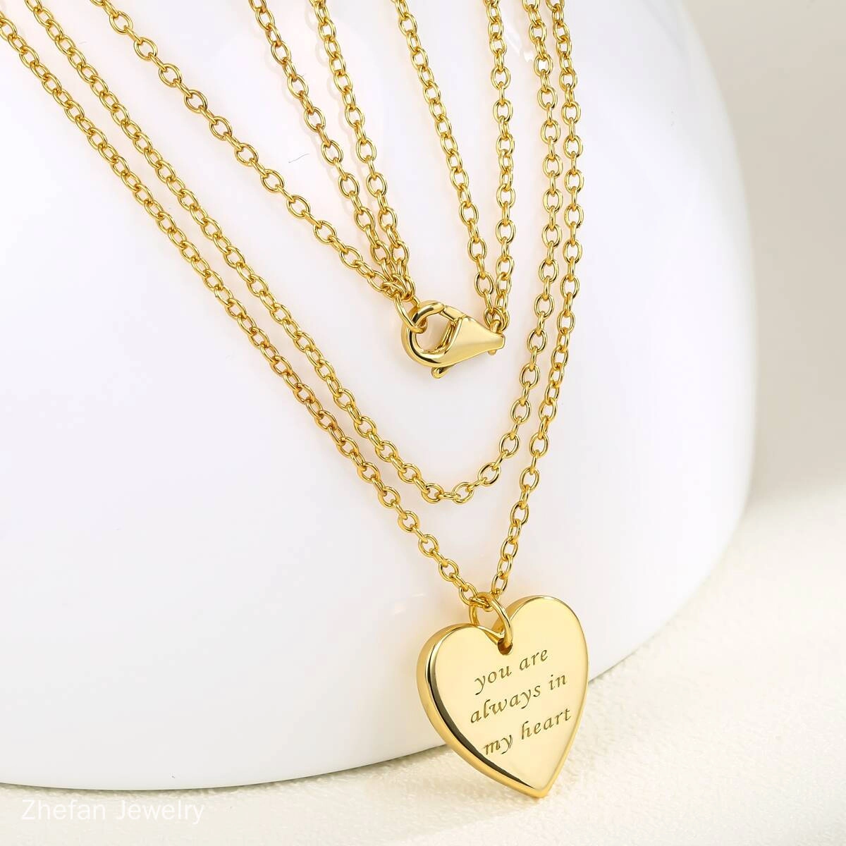 Engraved Layer Chain Heart Necklace - Brass 2 - Zhefan Jewelry
