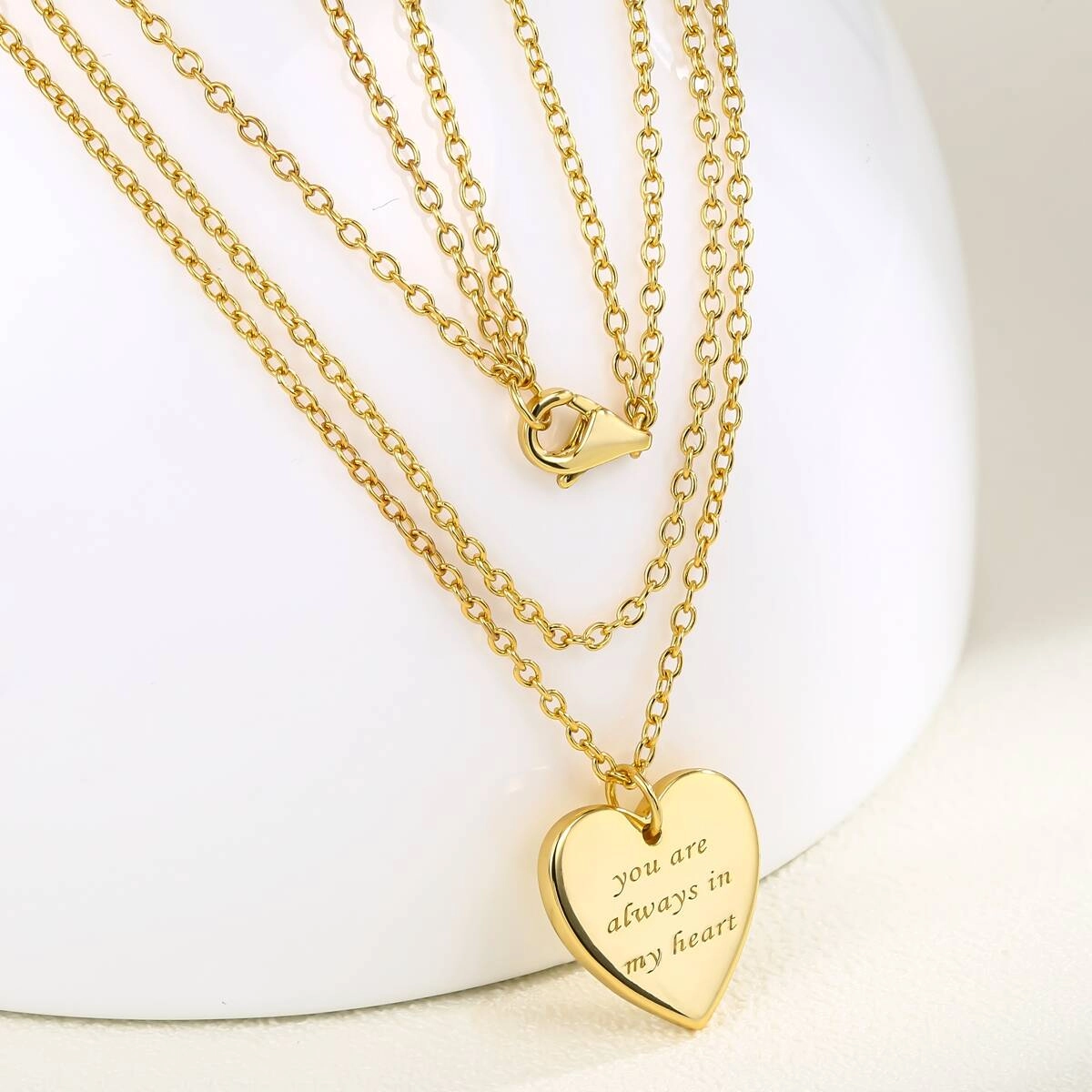 Engraved Layer Chain Heart Necklace - Brass 2 - Zhefan Jewelry Engraved Layer Chain Heart Necklace - Brass 2 - Zhefan Jewelry