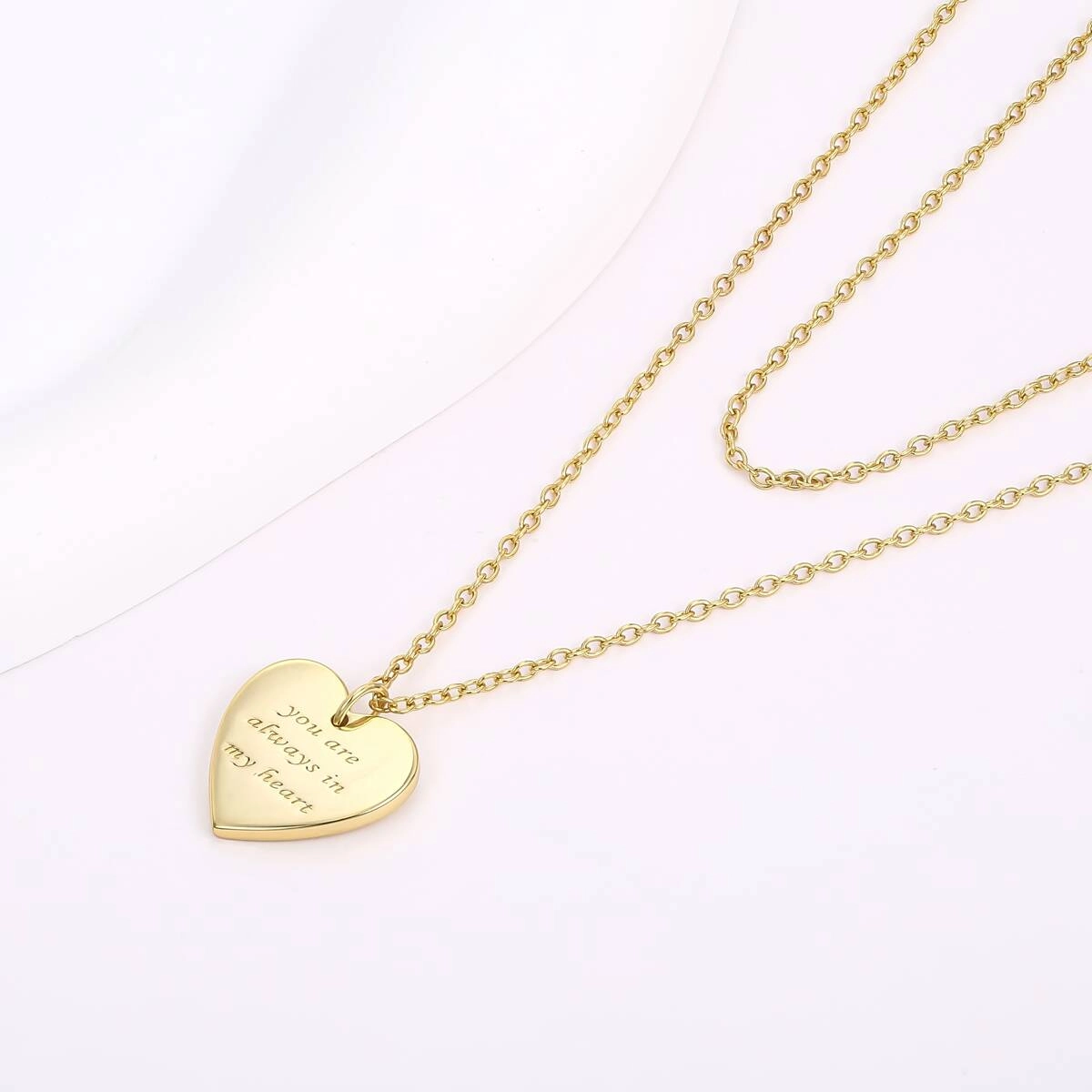 Engraved Layer Chain Heart Necklace - Brass 3 - Zhefan Jewelry Engraved Layer Chain Heart Necklace - Brass 3 - Zhefan Jewelry