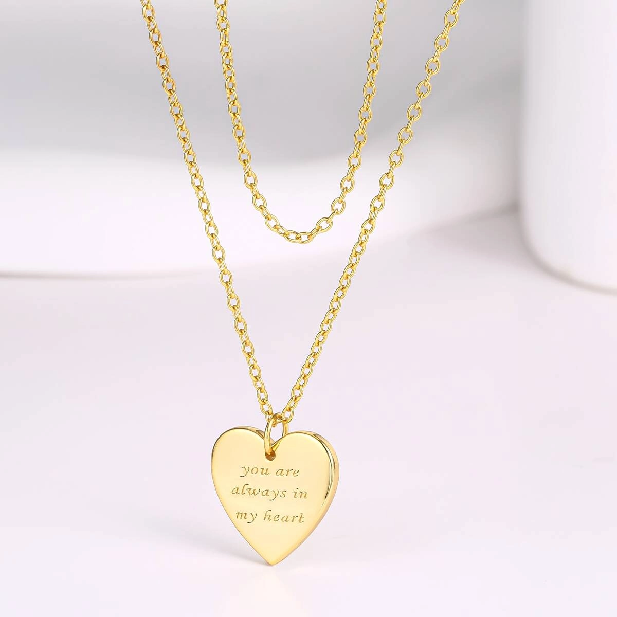 Engraved Layer Chain Heart Necklace - Brass 4 - Zhefan Jewelry Engraved Layer Chain Heart Necklace - Brass 4 - Zhefan Jewelry