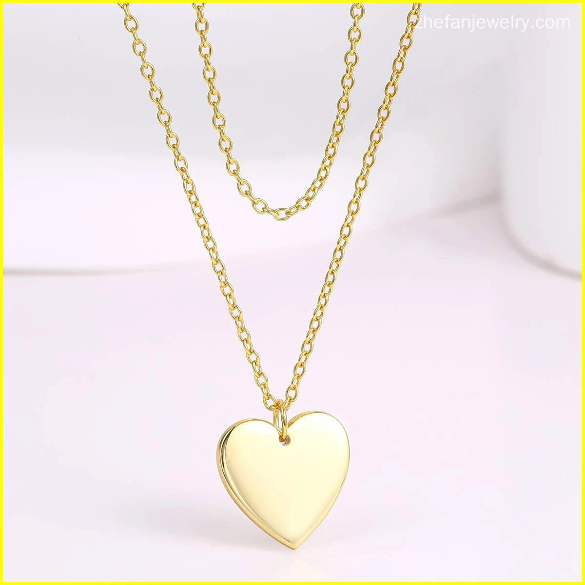 Engraved Layer Chain Heart Necklace - Brass 5 - Zhefan Jewelry