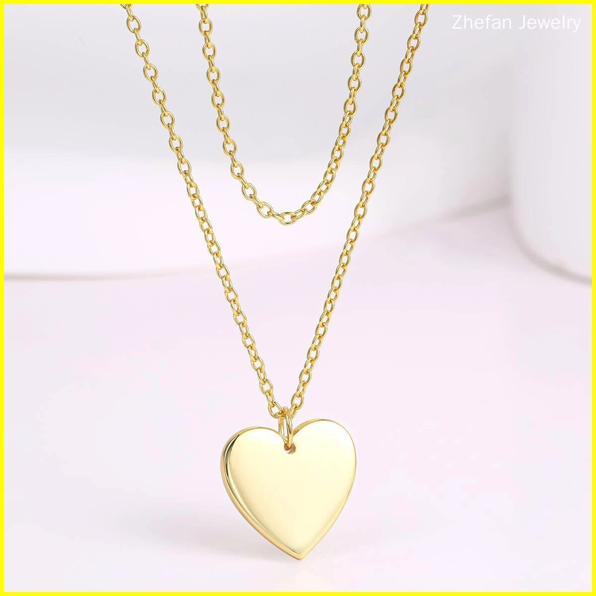 Engraved Layer Chain Heart Necklace - Brass 5 - Zhefan Jewelry