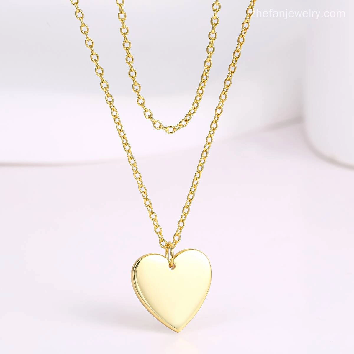 Engraved Layer Chain Heart Necklace - Brass 5 - Zhefan Jewelry