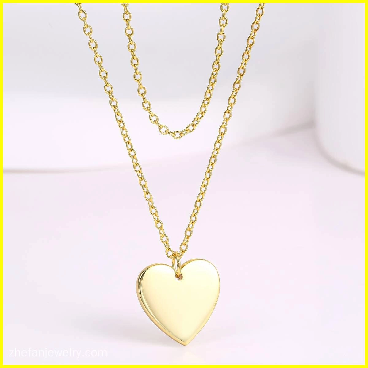 Engraved Layer Chain Heart Necklace - Brass 5 - Zhefan Jewelry