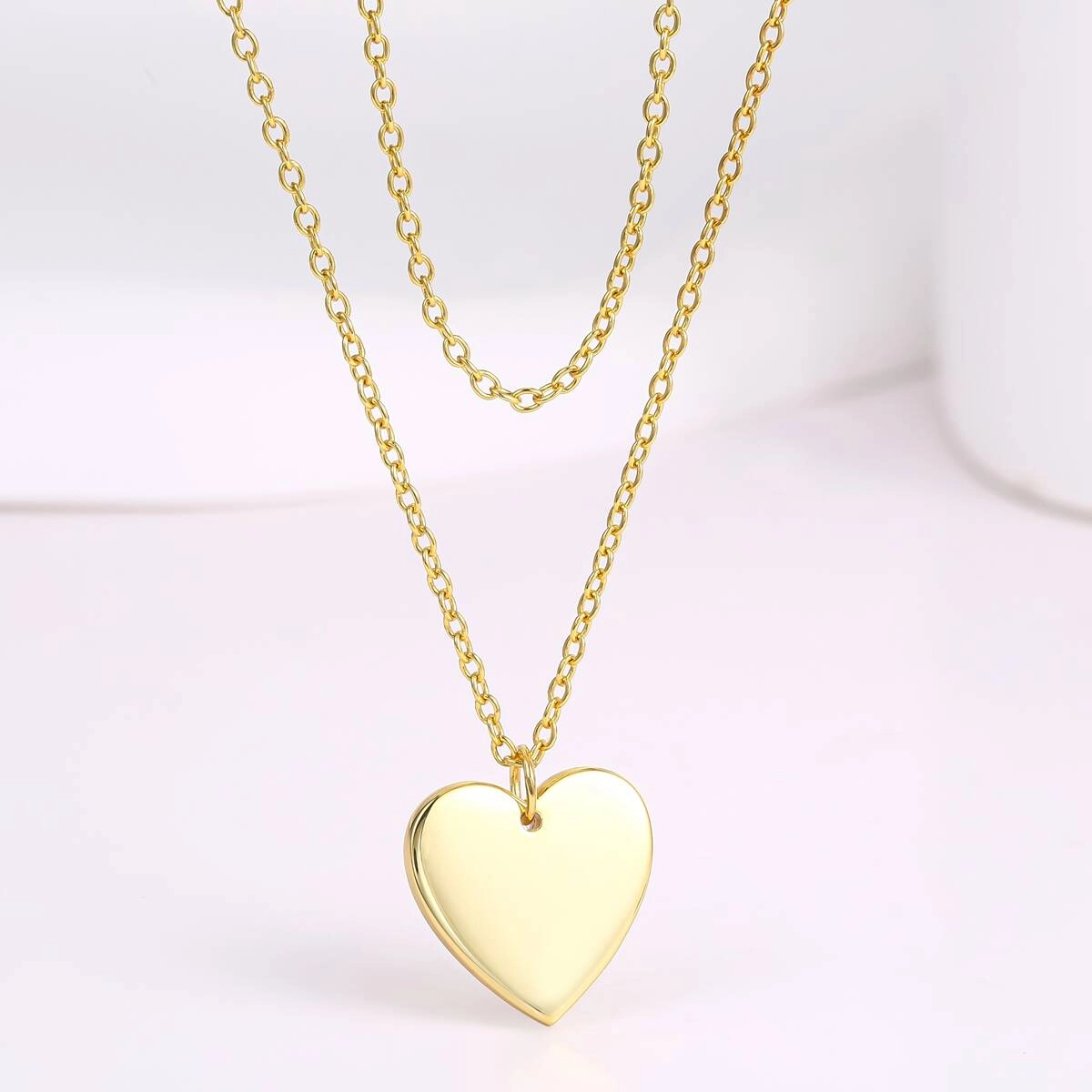 Engraved Layer Chain Heart Necklace - Brass 5 - Zhefan Jewelry Engraved Layer Chain Heart Necklace - Brass 5 - Zhefan Jewelry
