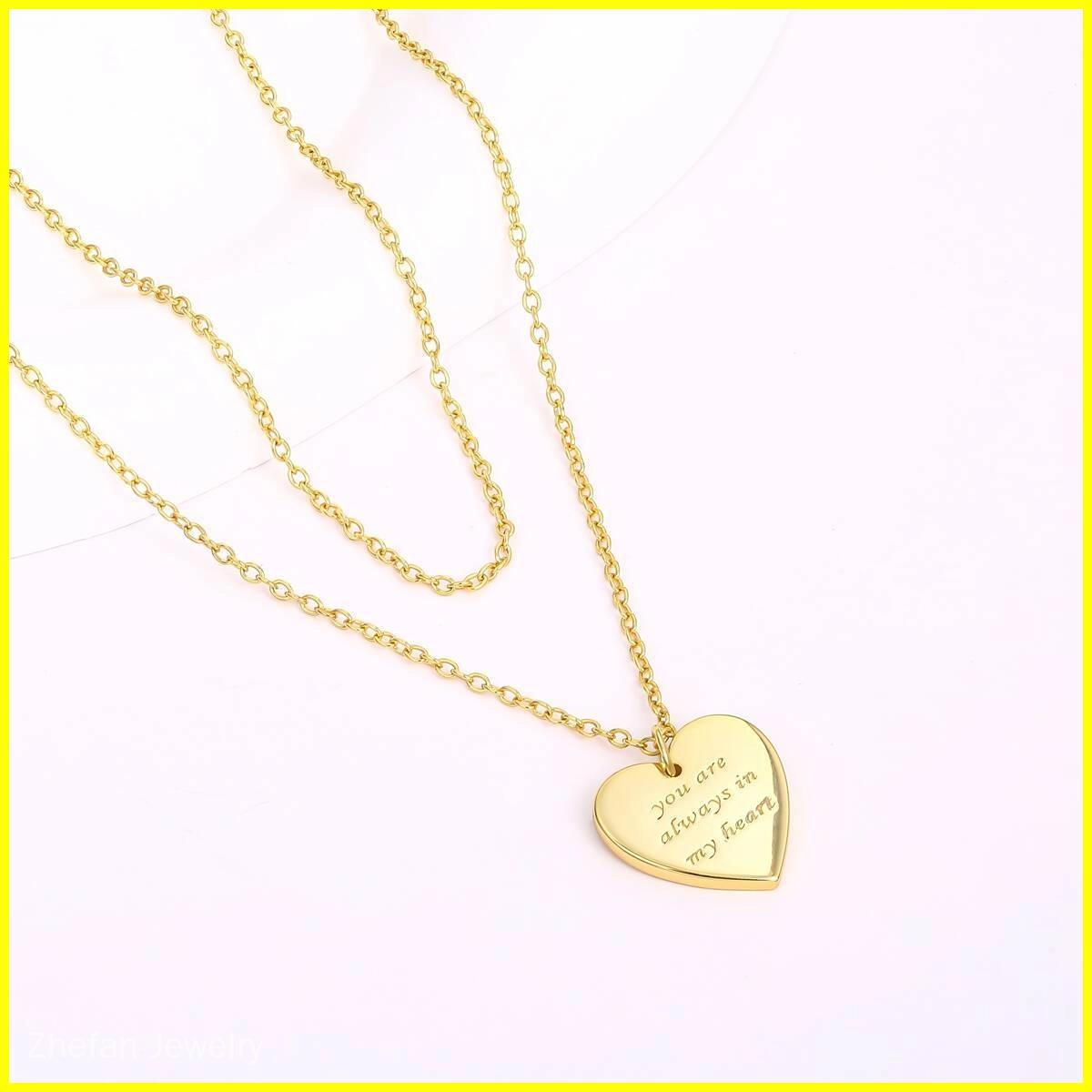 Engraved Layer Chain Heart Necklace - Brass 6 - Zhefan Jewelry