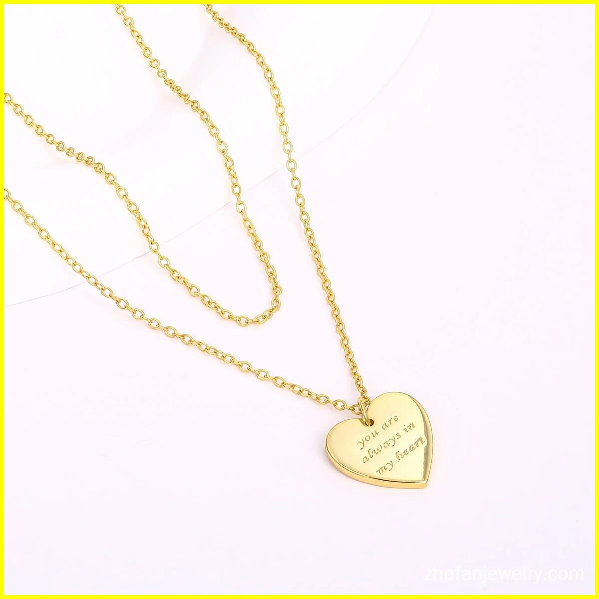 Engraved Layer Chain Heart Necklace - Brass 6 - Zhefan Jewelry