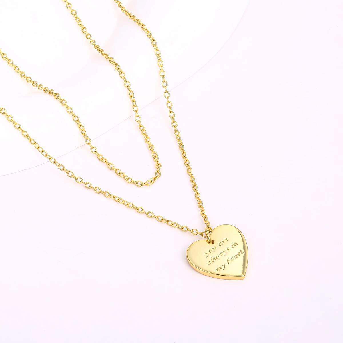 Engraved Layer Chain Heart Necklace - Brass 6 - Zhefan Jewelry Engraved Layer Chain Heart Necklace - Brass 6 - Zhefan Jewelry