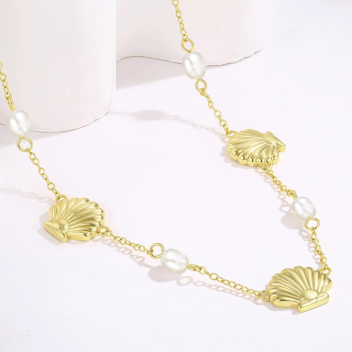 freshwater-pearl-necklace-wholesale-display - Zhefan Jewelry Freshwater pearl shell necklace displayed in a clean studio setting for wholesale sourcing - Zhefan Jewelry
