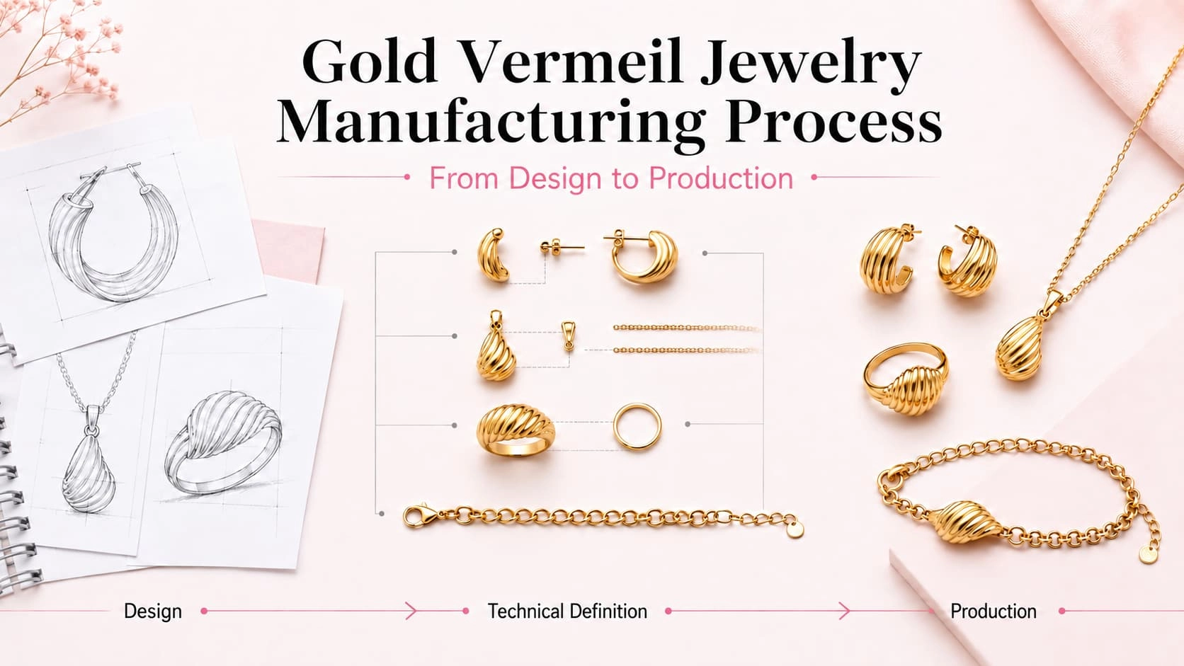 Gold vermeil jewelry manufacturing process from design requirements to finished jewelry production - Zhefan Jewelry