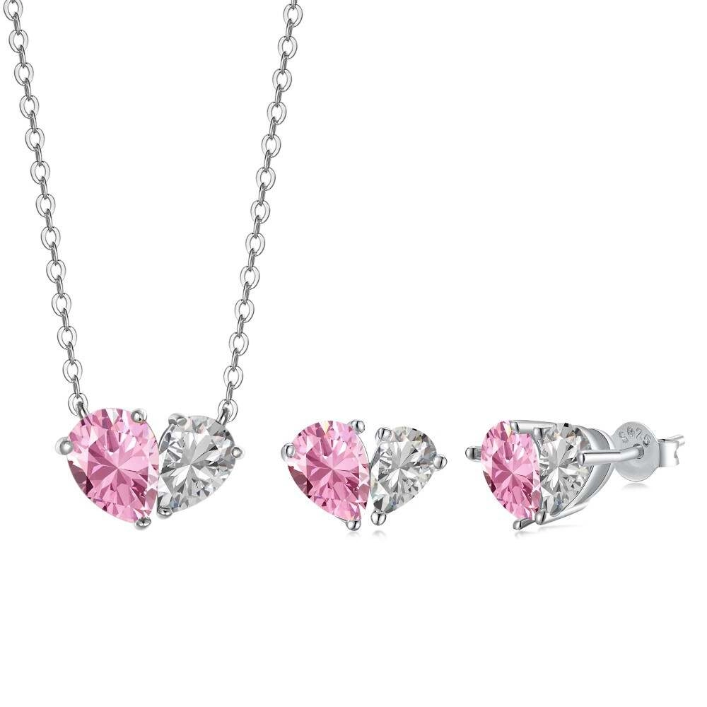 Heart Jewelry Sets with White Pink Zircon 2