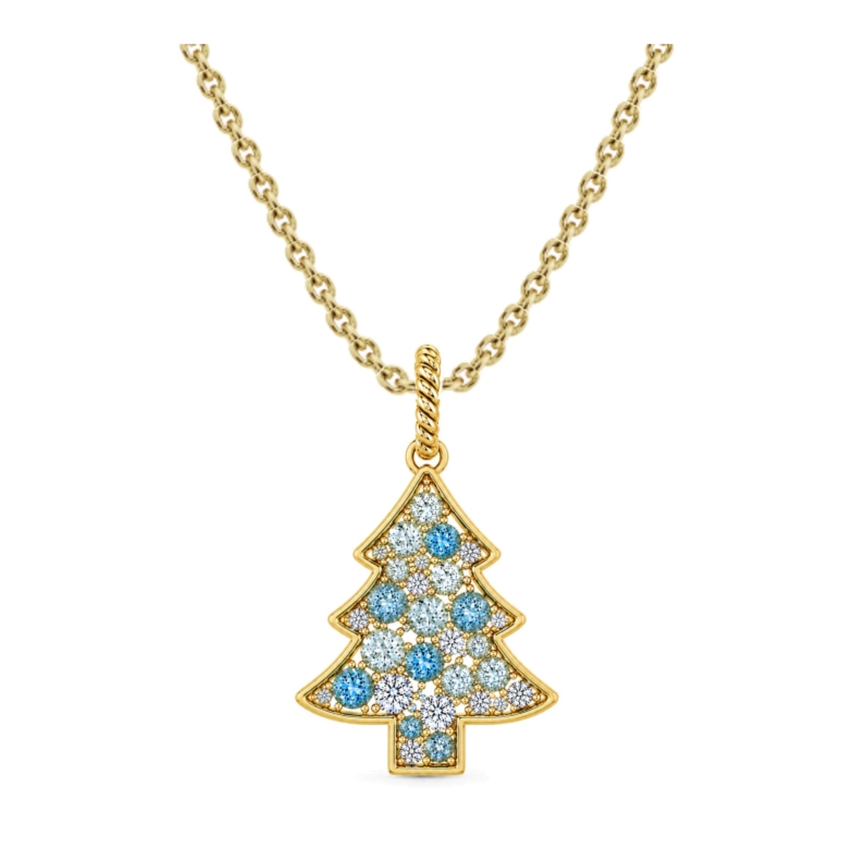 Gold Vermeil Pendant Supplier Christmas tree pendant necklace with cubic zirconia holiday motif - Zhefan Jewelry