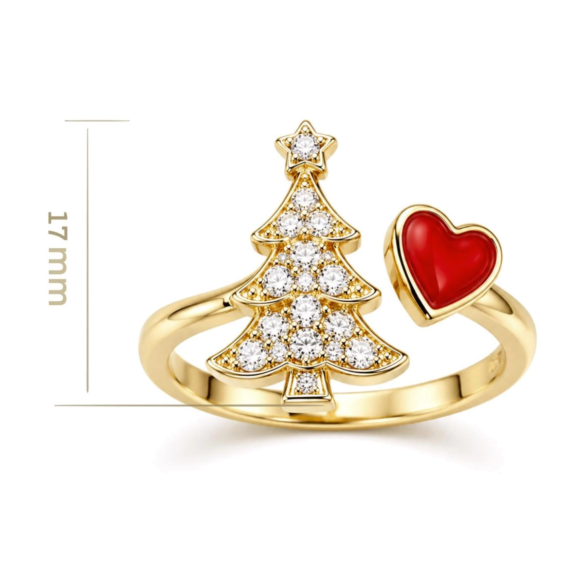 Heart ring featuring a Christmas tree motif and red festive details for seasonal collections - Zhefan Jewelry