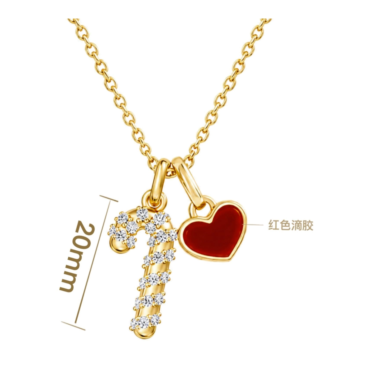 custom candy cane pendant necklace - Zhefan Jewelry Custom pendant necklace with candy cane and red heart charms for Christmas jewelry collections - Zhefan Jewelry